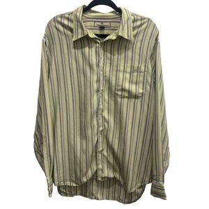Men's Tommy Bahama Like Green/Tan Striped Button Up,‎ Size XL, EUC